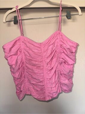 Free People Pink Ruched Spaghetti Strap Cami cropped